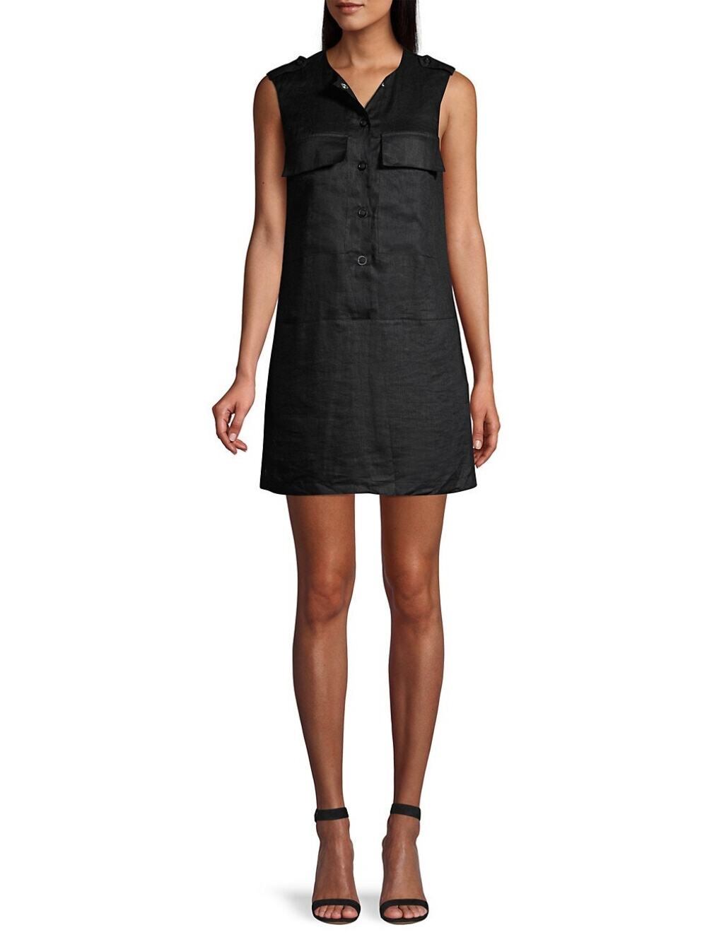 Equipment Jalil Sleeveless Tank Linen Dress Black Button Up Pockets XS X Small